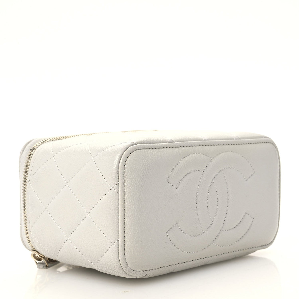 Chanel Caviar Quilted Small Tiny CC Vanity Case With Chain Light Grey