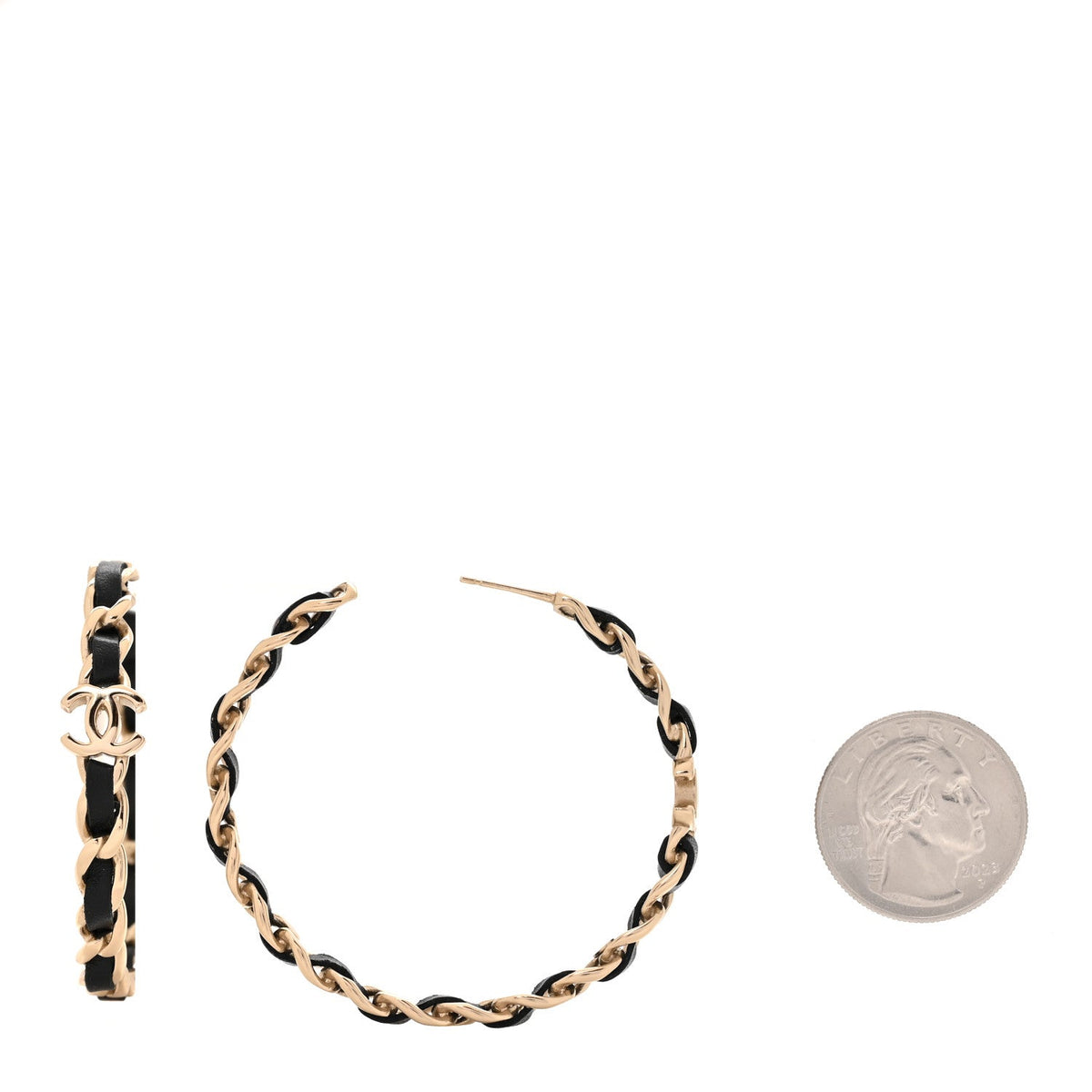 Lambskin CC Chain Hoop Earrings Gold Black