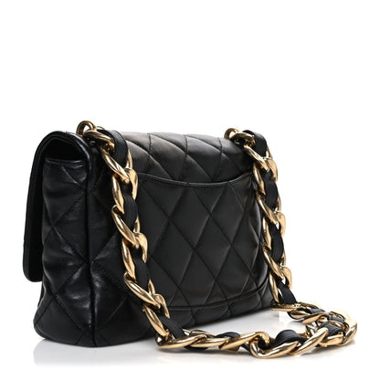 Large Quilted Lambskin Flap Shoulder Bag