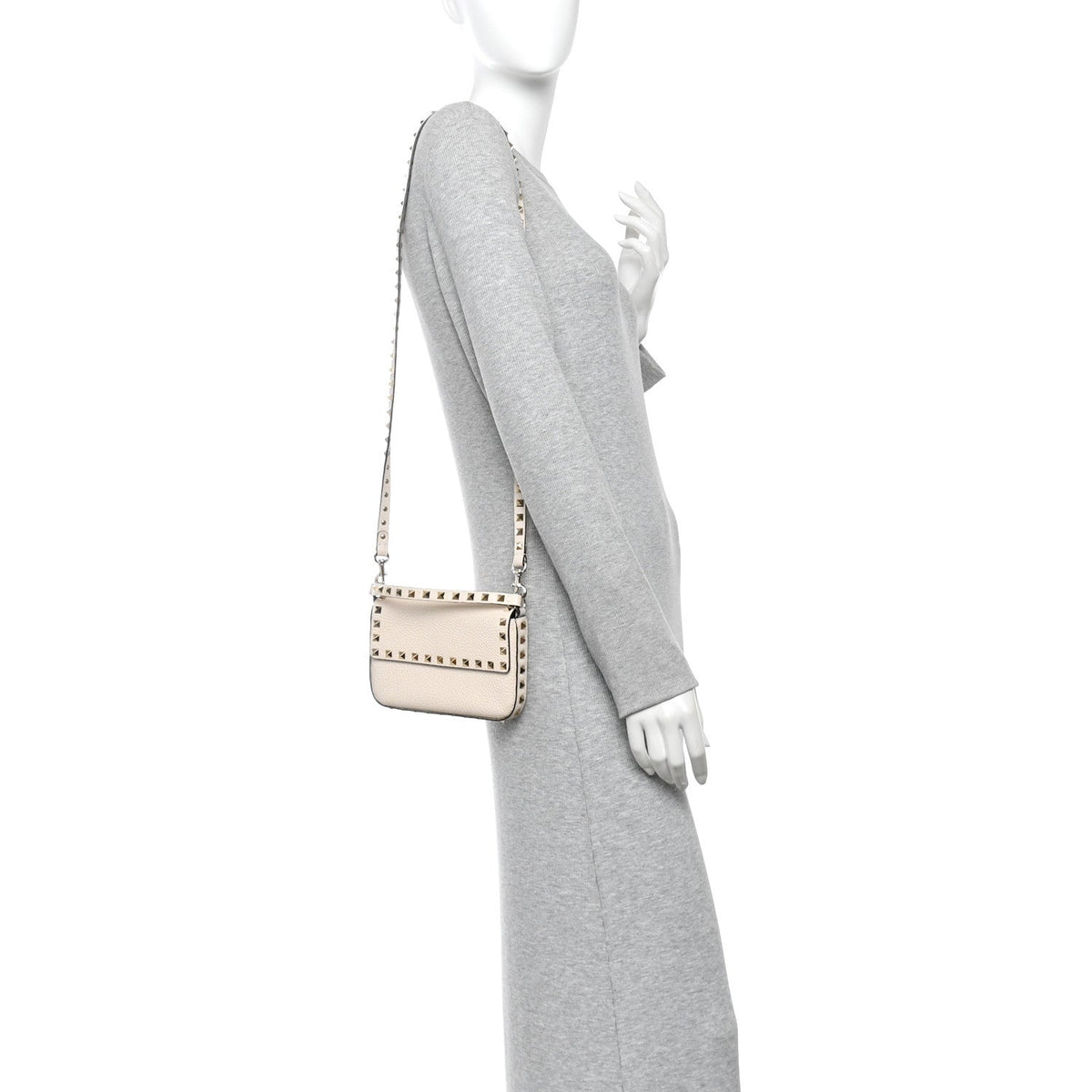 Valentino Garavani Grainy Calfskin Rockstud Crossbody Pouch Light Ivory