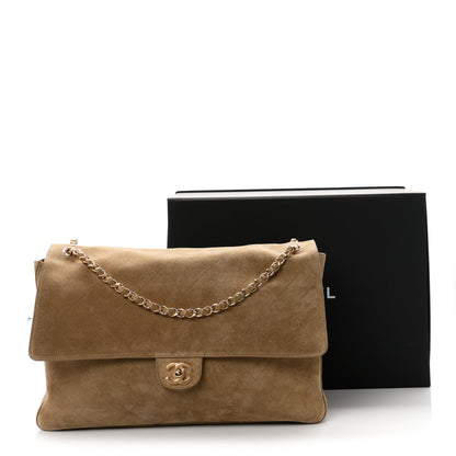 Maxi Calfskin Suede Flap Shoulder Bag