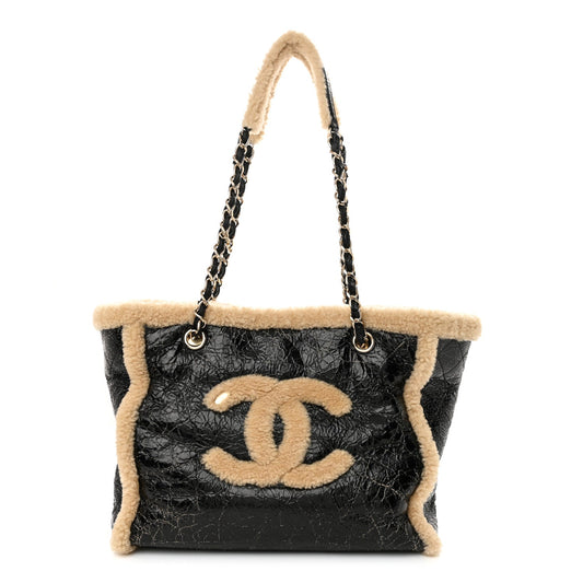Shearling Sheepskin Tote Bag - Black