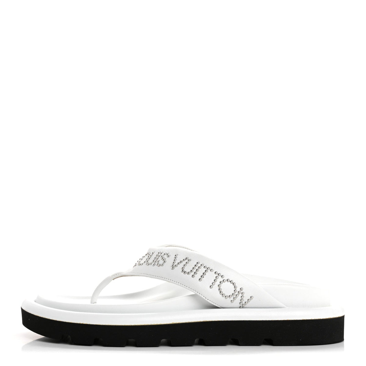 Louis Vuitton Calfskin Women's Logo Studded Pillow Flat Sandals 35 White