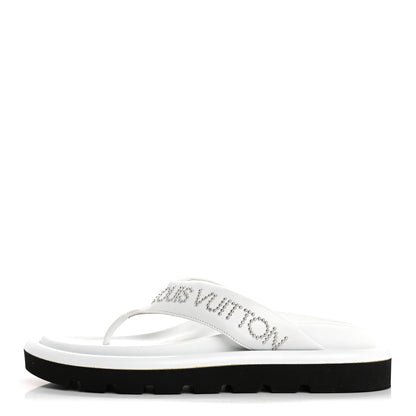 Louis Vuitton Calfskin Women's Logo Studded Pillow Flat Sandals 35 White