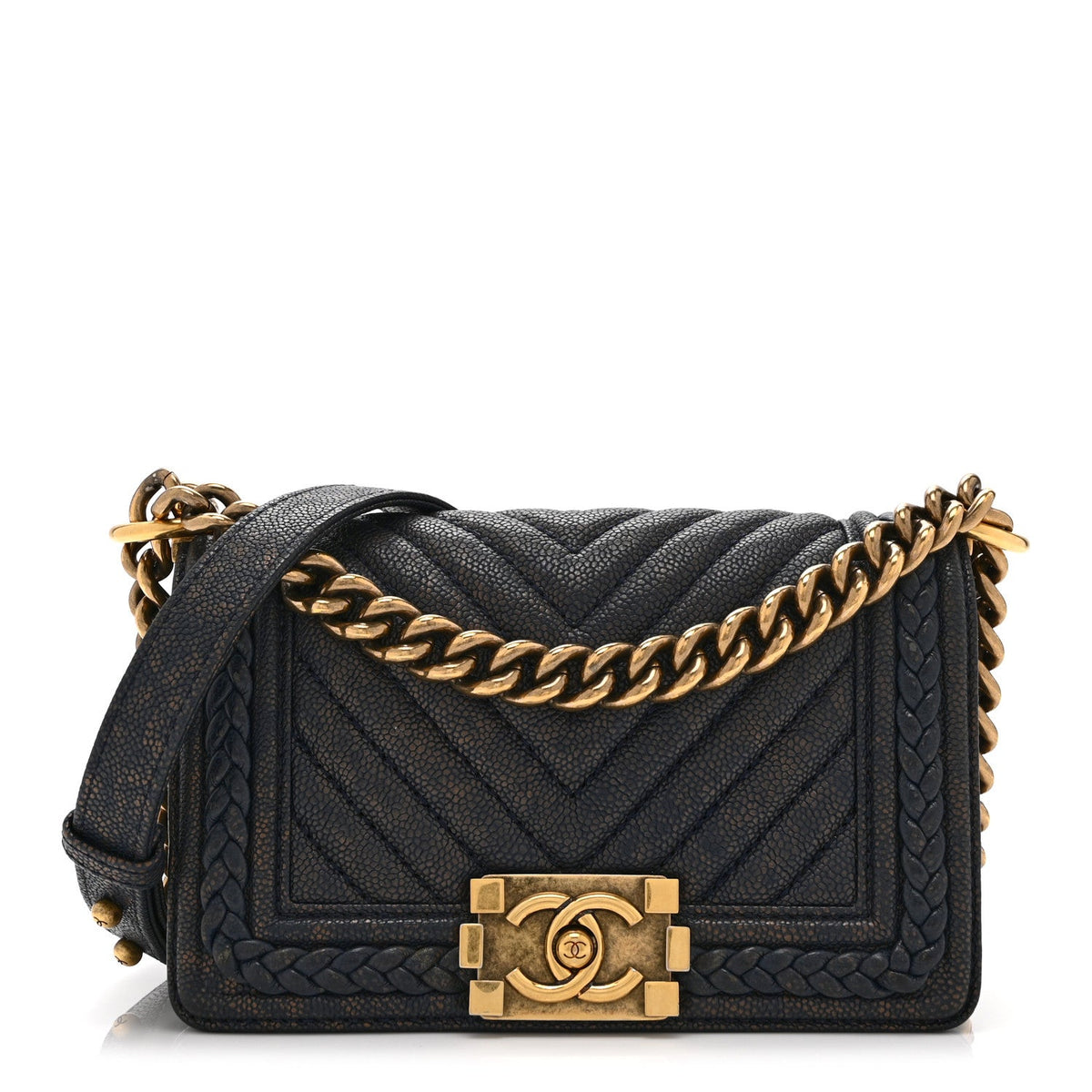Small Caviar Flap Shoulder Bag - Blue