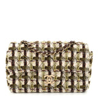 Chanel Tweed Quilted Mini Rectangular Flap Bag Green Brown