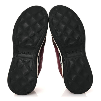 Chanel Nylon Suede Calfskin Women's CC Sneakers 38 Burgundy Brown