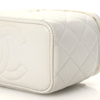 Chanel Caviar Quilted Small Tiny CC Vanity Case With Chain Light Grey