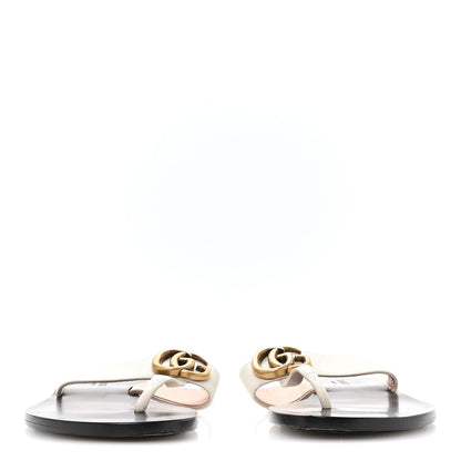 Gucci Calfskin Women's GG Marmont Thong Sandals 36.5 Mystic White