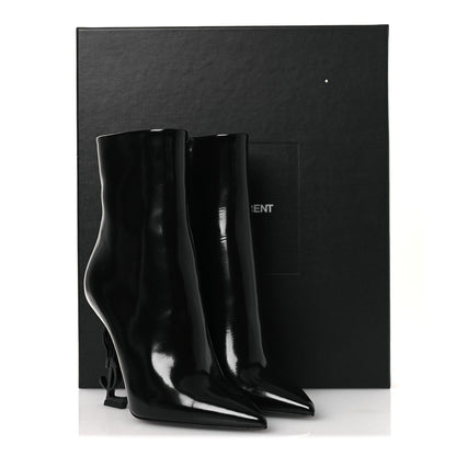 Saint Laurent Glazed Calfskin Women's Opyum Ankle Boots 36 Black