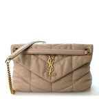 Saint Laurent Lambskin Quilted Small Loulou Puffer Chain Bag Dark Beige