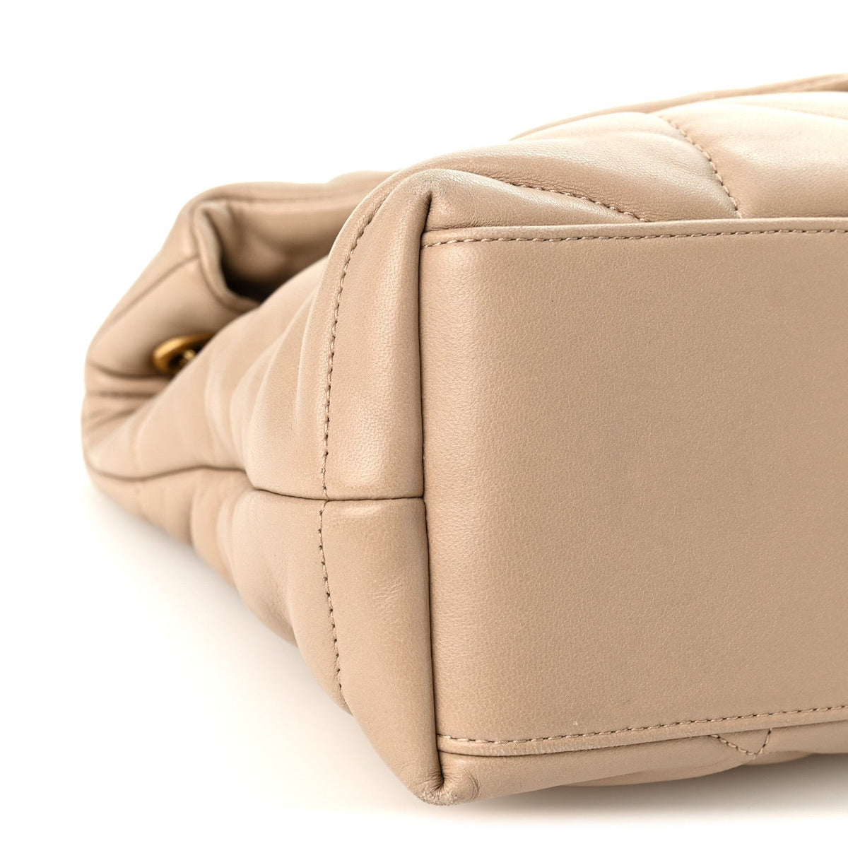 Saint Laurent Lambskin Quilted Small Loulou Puffer Chain Bag Dark Beige