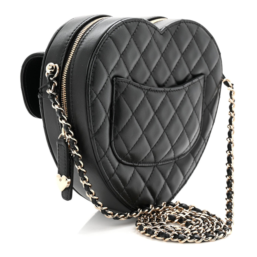 Chanel Lambskin Quilted Large CC In Love Heart Bag Black