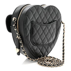 Chanel Lambskin Quilted Large CC In Love Heart Bag Black