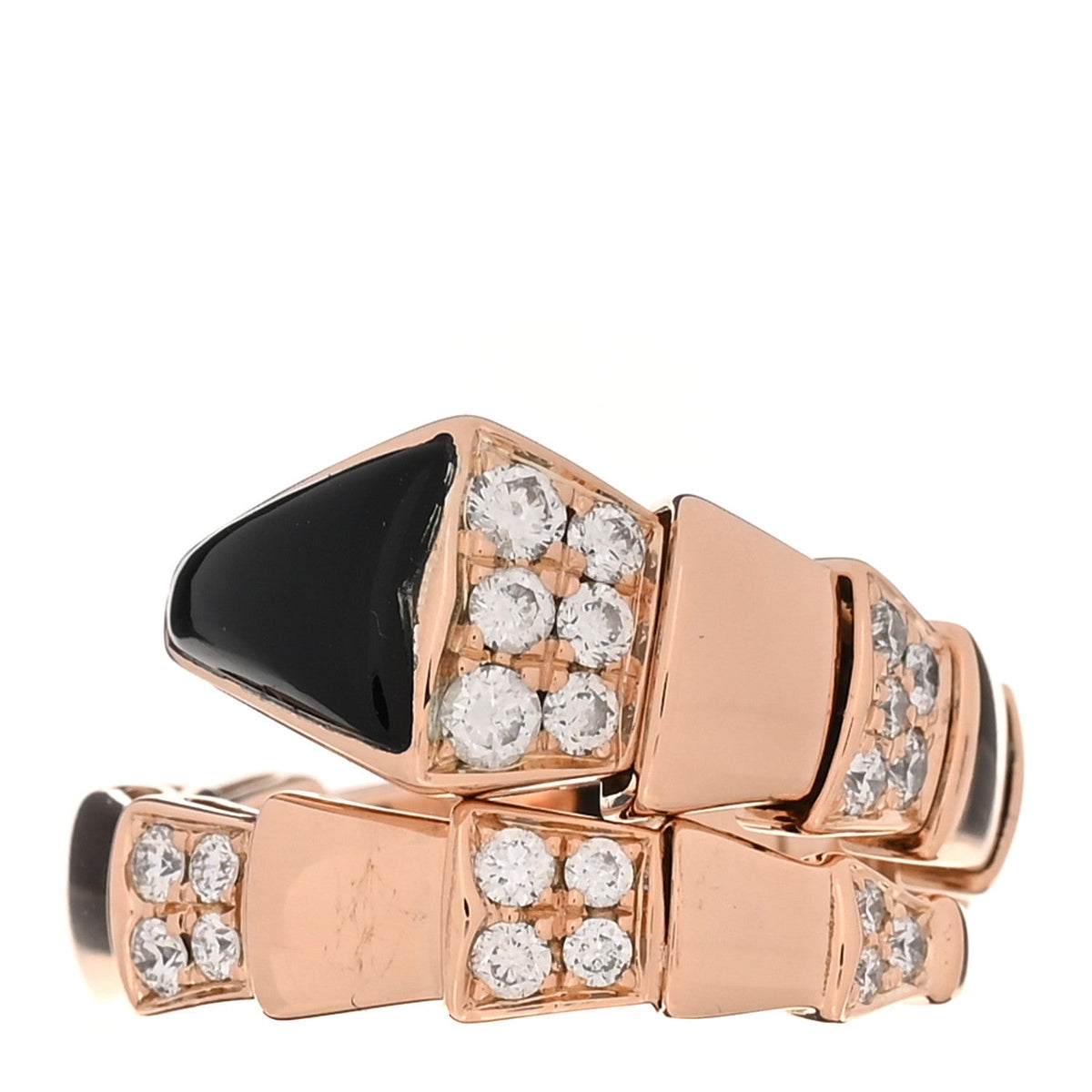 18K Rose Gold Diamond Black Onyx Serpenti Viper Ring M