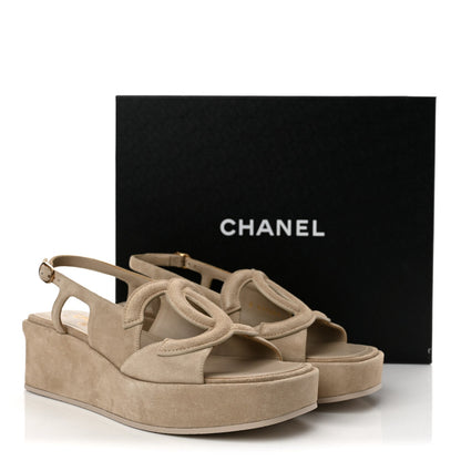 Chanel Suede Calfskin Platform CC Women's Sandals