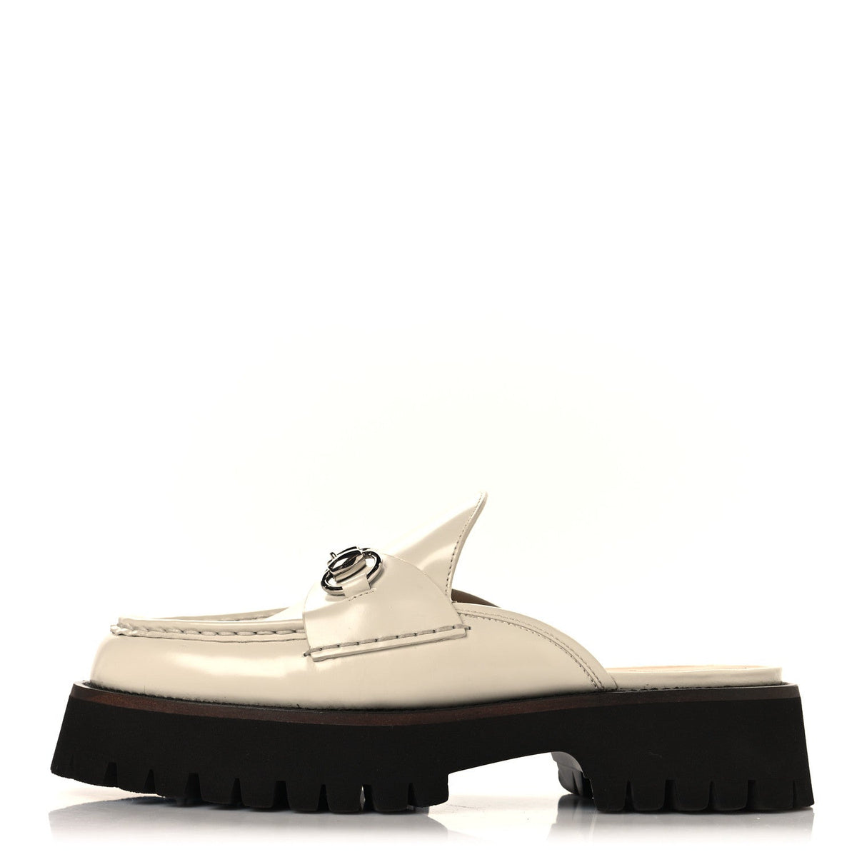 Cordovan Lux Horsebit Platform Mules Mystic White