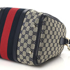 Gucci Monogram Selleria Calfskin Vintage Web Medium Boston Beige Blue