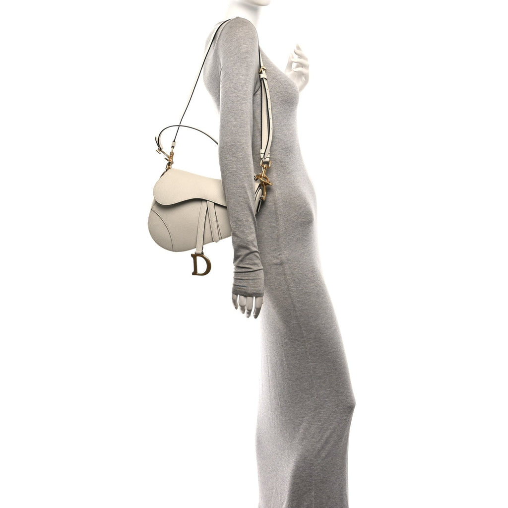 Christian Dior Grained Calfskin Saddle Bag With Strap Latte