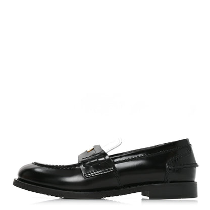Miu Miu Spazzolato Calfskin Women's Penny Loafers 36 Black White