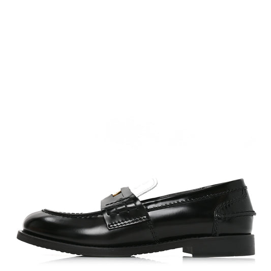 Miu Miu Spazzolato Calfskin Women's Penny Loafers 36 Black White