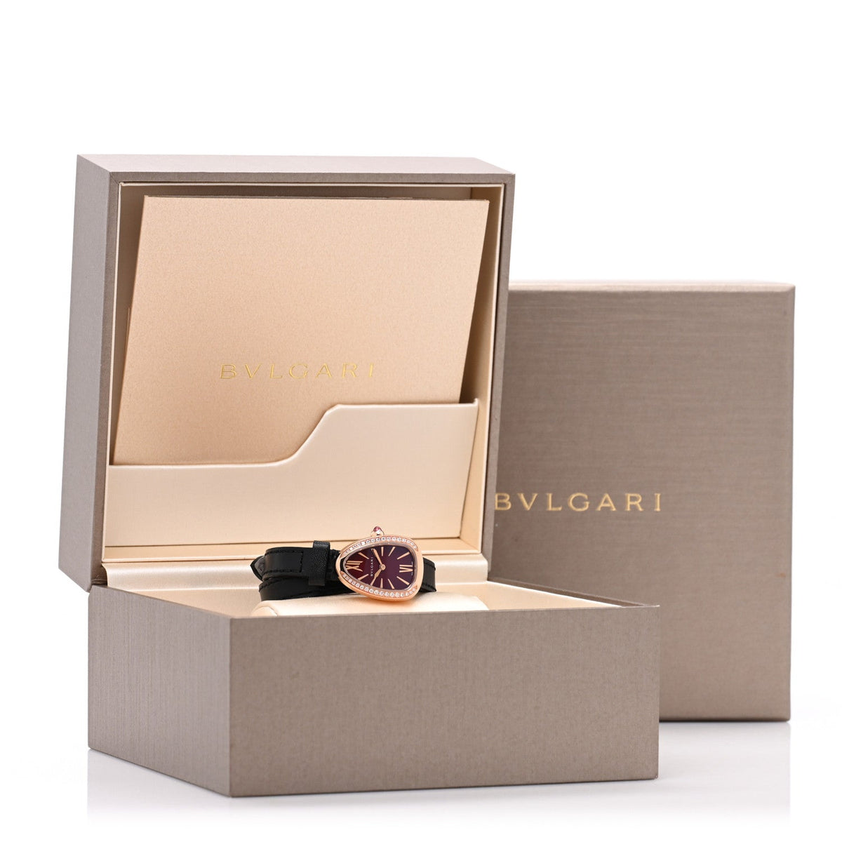 Bulgari 18K Rose Gold Calfskin Diamond 20mm Serpenti Double Wrap Watch Red