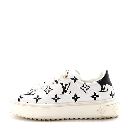 Louis Vuitton Calfskin Women's Monogram Debossed Time Out Sneakers 35 Black