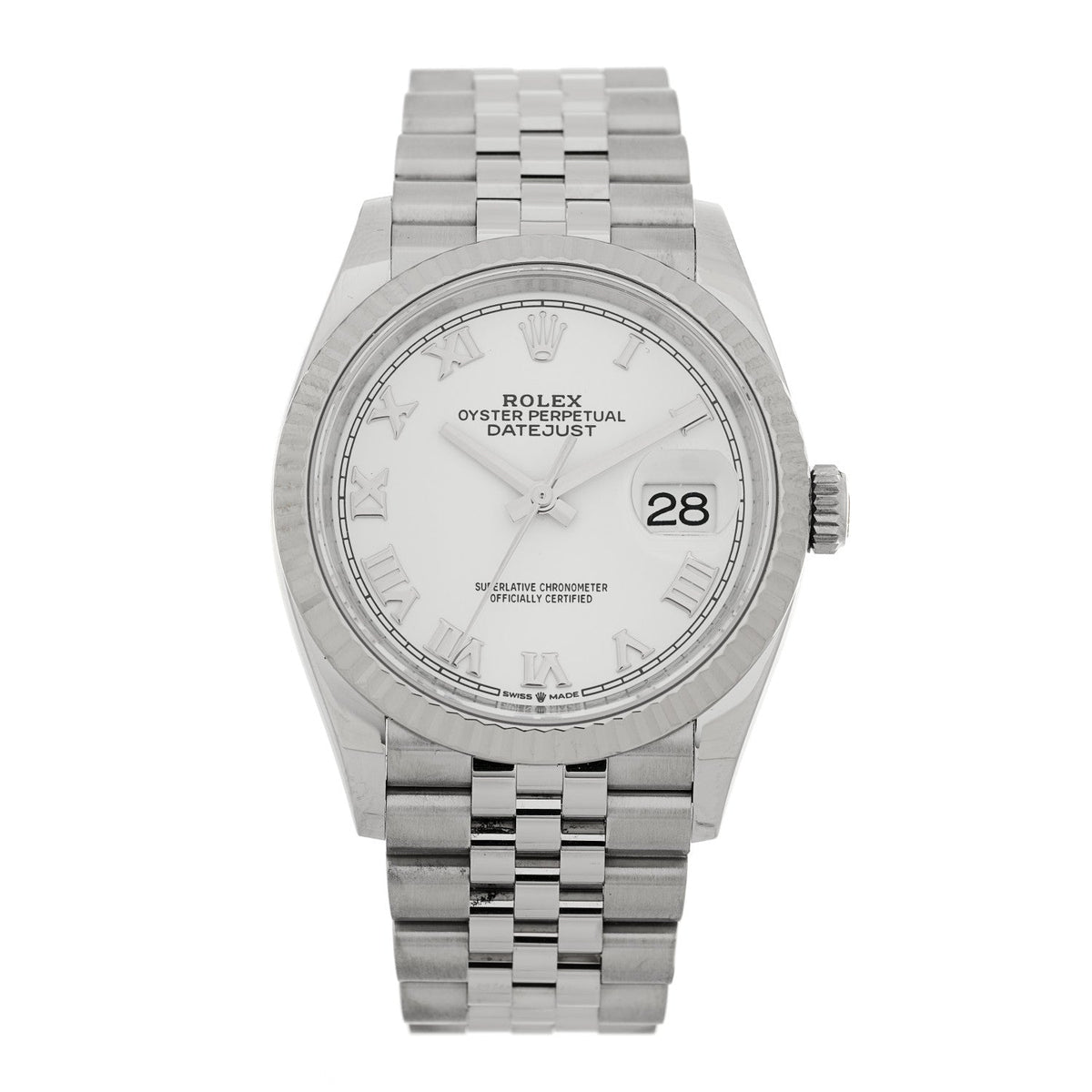 Rolex Stainless Steel 18K White Gold 36mm Datejust Watch White 126234
