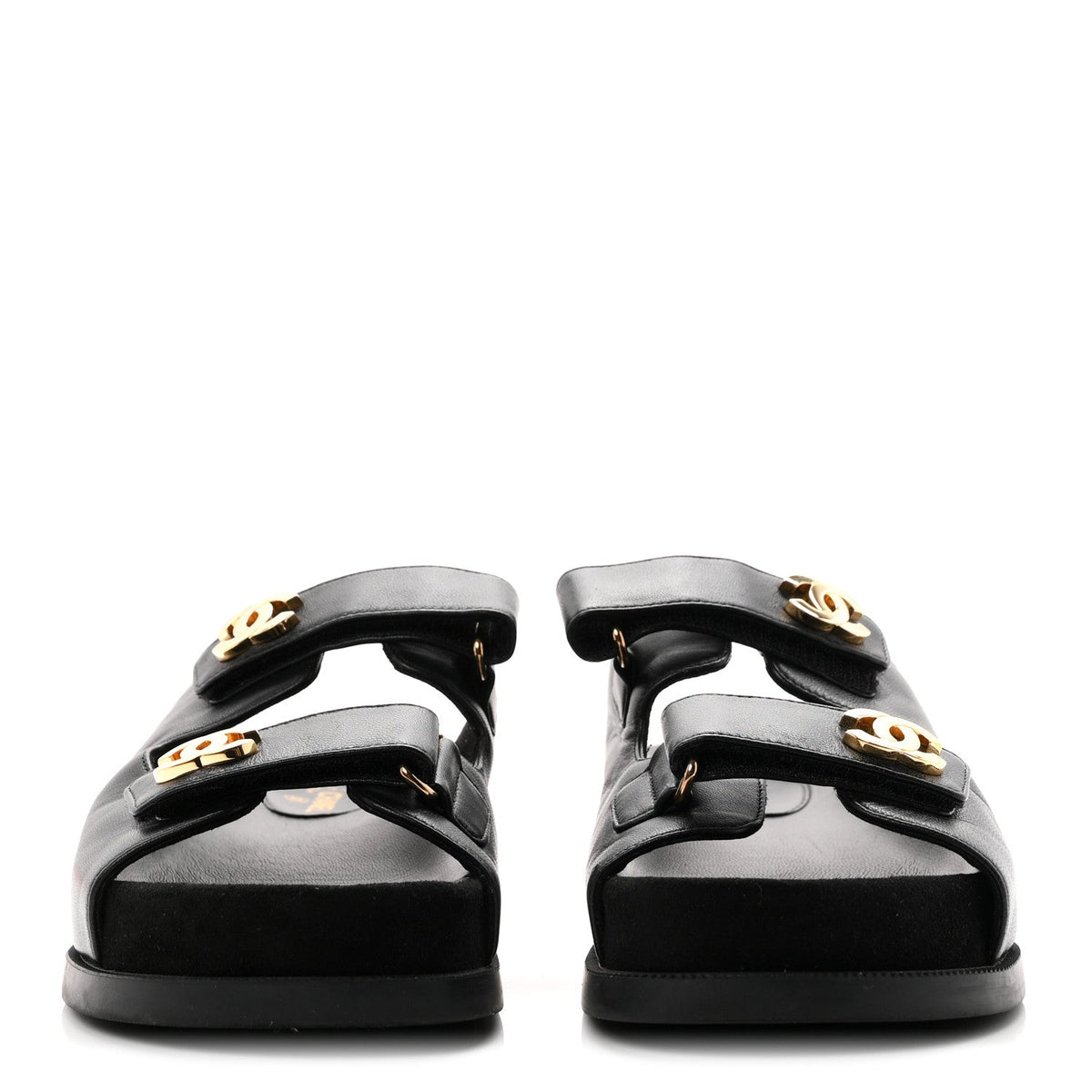 Chanel Lambskin Velcro Dad Chain CC Women's Slide Sandals Black