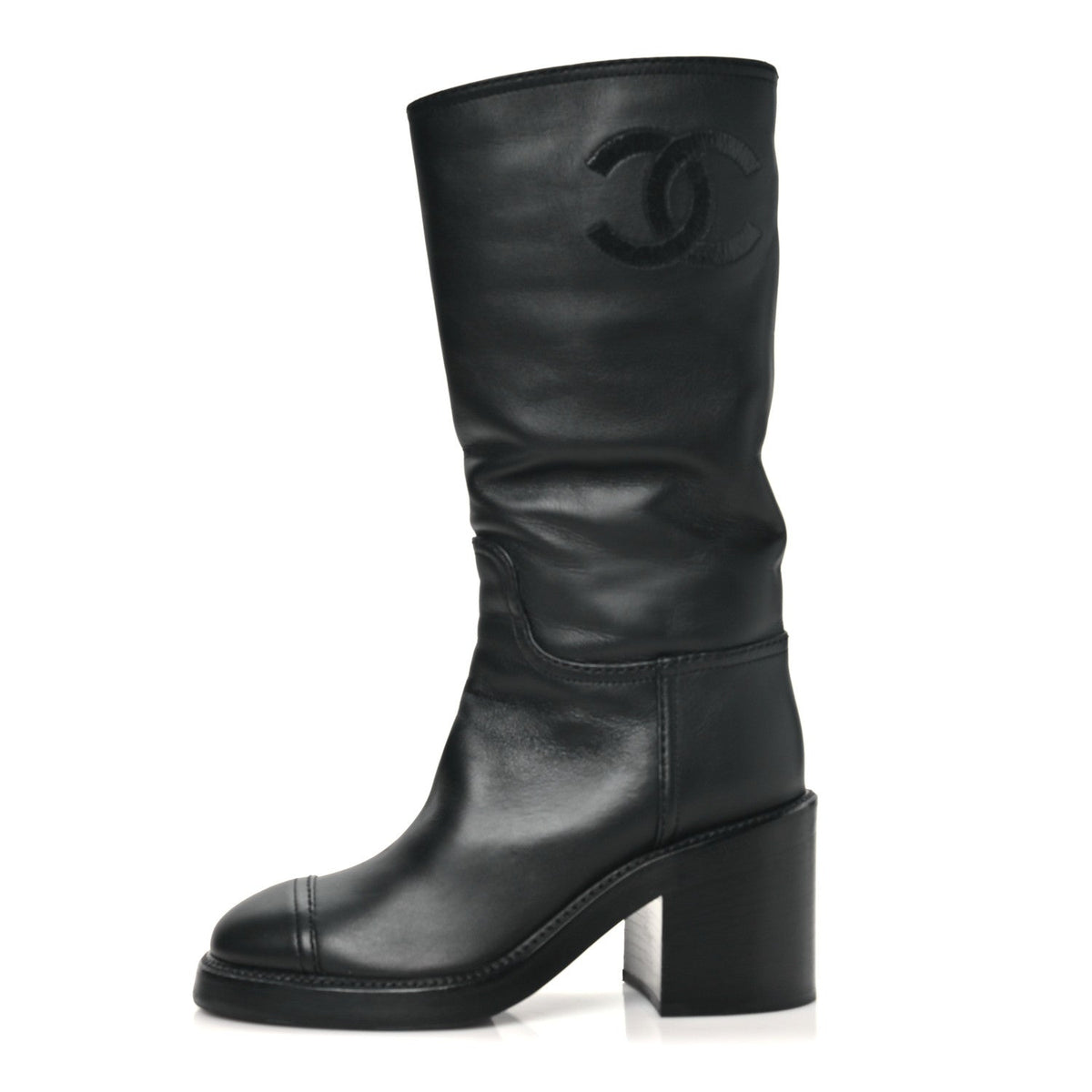 Calfskin Cap Toe High Boots Black