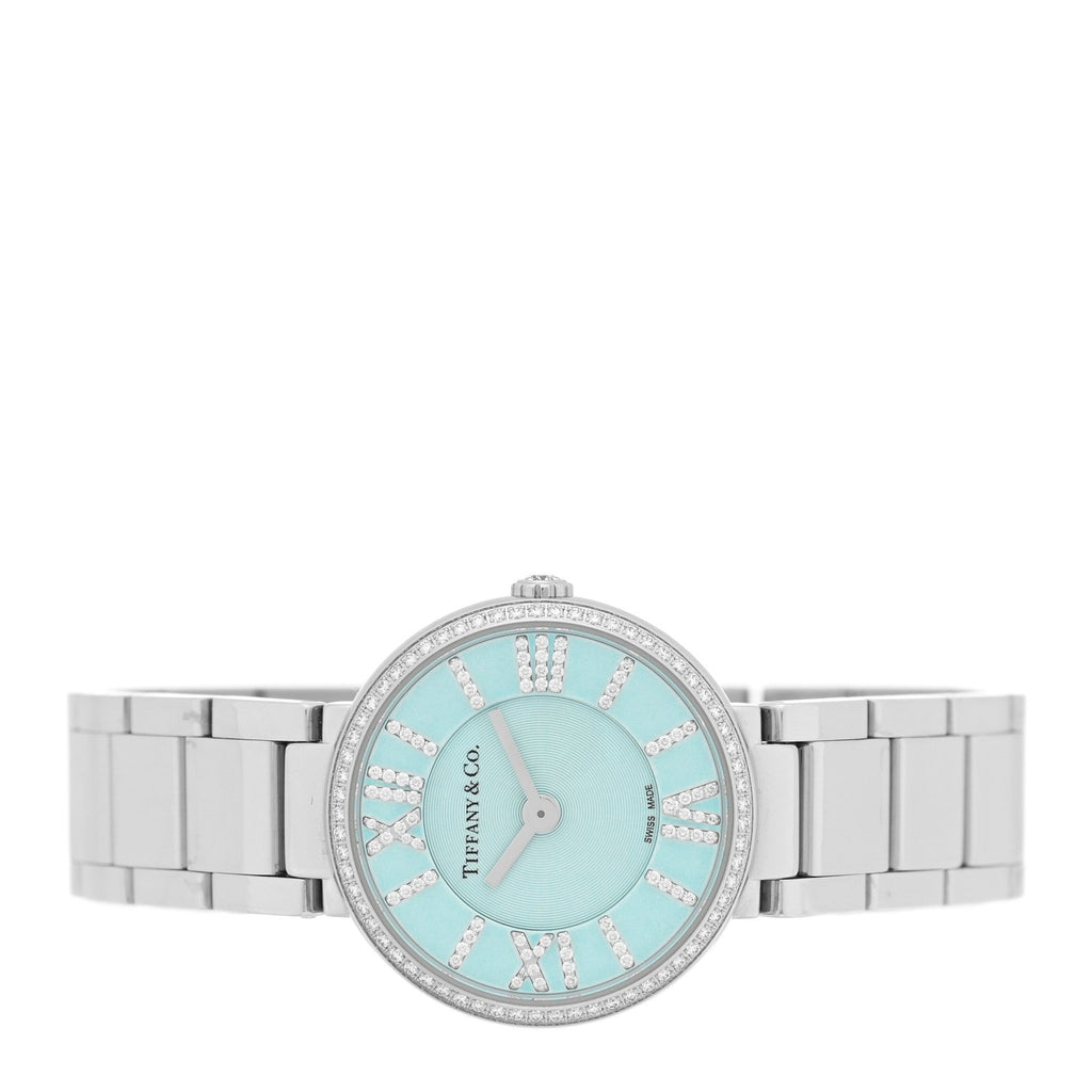 Tiffany Stainless Steel Diamond 24mm Atlas Quartz Watch Ice Blue
