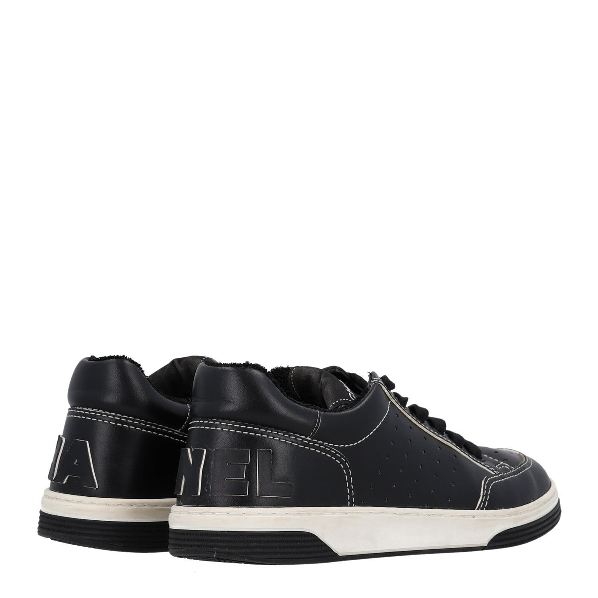 Chanel Calfskin Women's Logo Sneakers 38 Black White