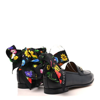 Gucci Betis Glamour Calfskin Silk Women's Jordaan Loafers 38 Black Multicolor