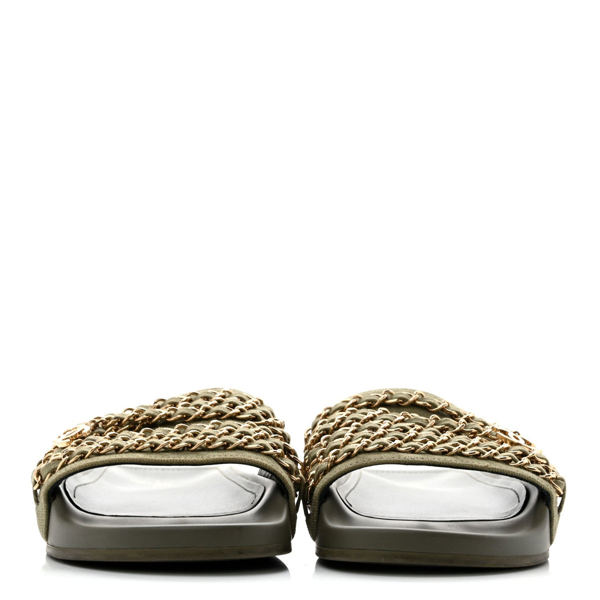Chanel Canvas Chain Women's Flat Sandals Khaki