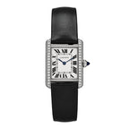 Cartier Stainless Steel Satin Diamond 22mm Tank Watch Silver