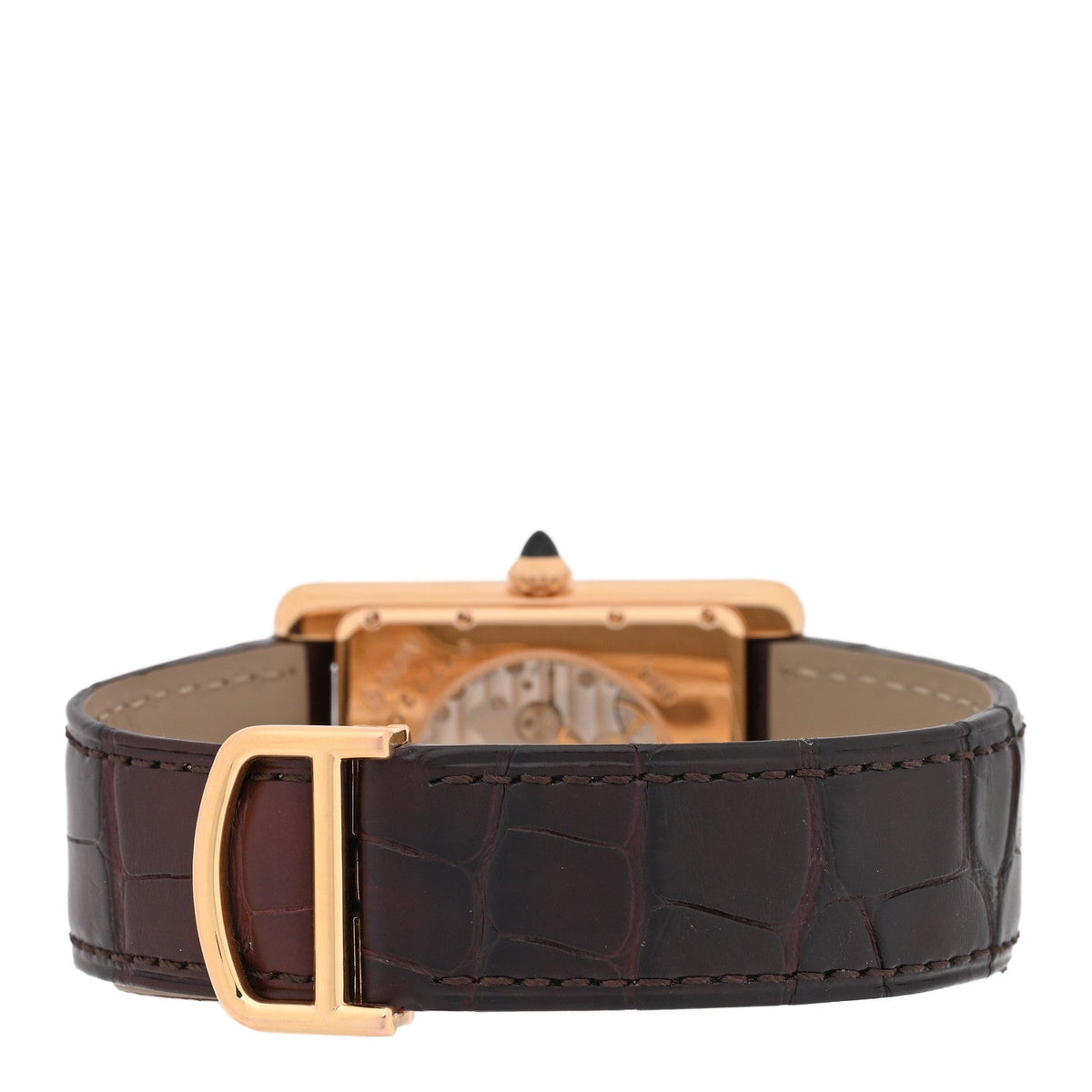Cartier 18K Pink Gold Alligator 30mm Tank Louis Watch Brown