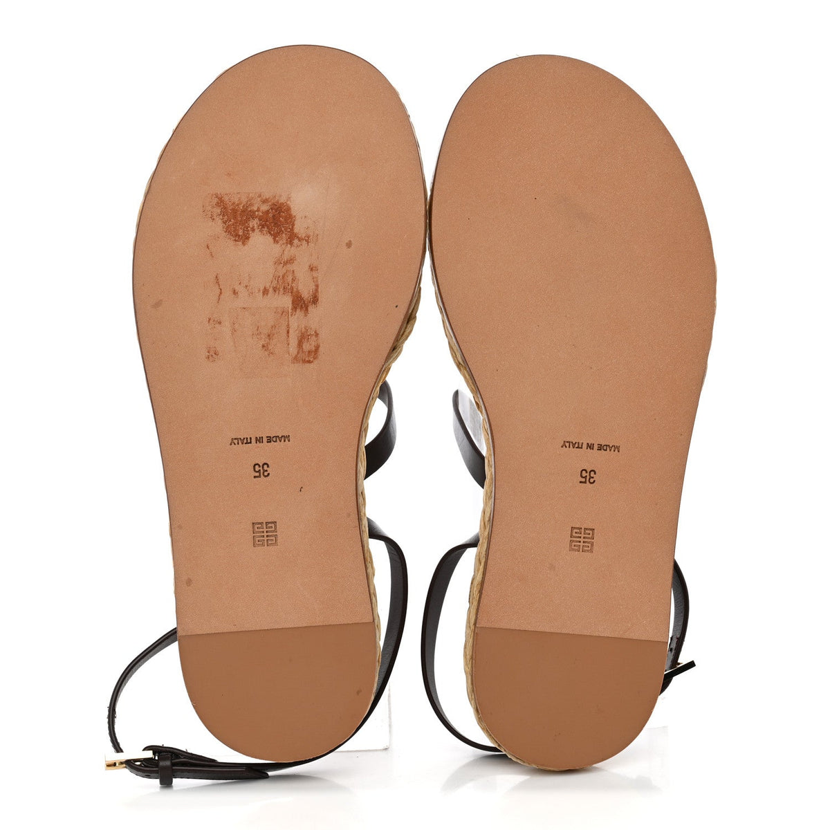 Givenchy Calfskin Raffia 4G Liquid Women's Espadrille Sandals 35 Ebony Natural