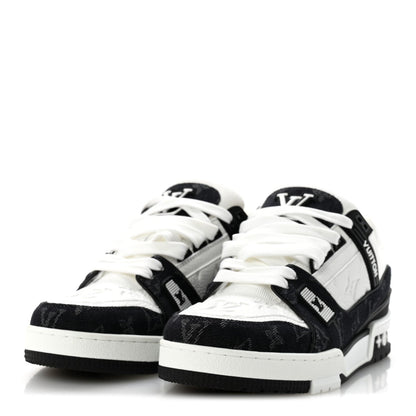Louis Vuitton Calfskin Denim Women's LV Trainer Sneakers 39 Black