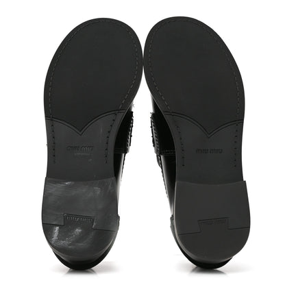 Miu Miu Spazzolato Calfskin Women's Penny Loafers 36 Black White