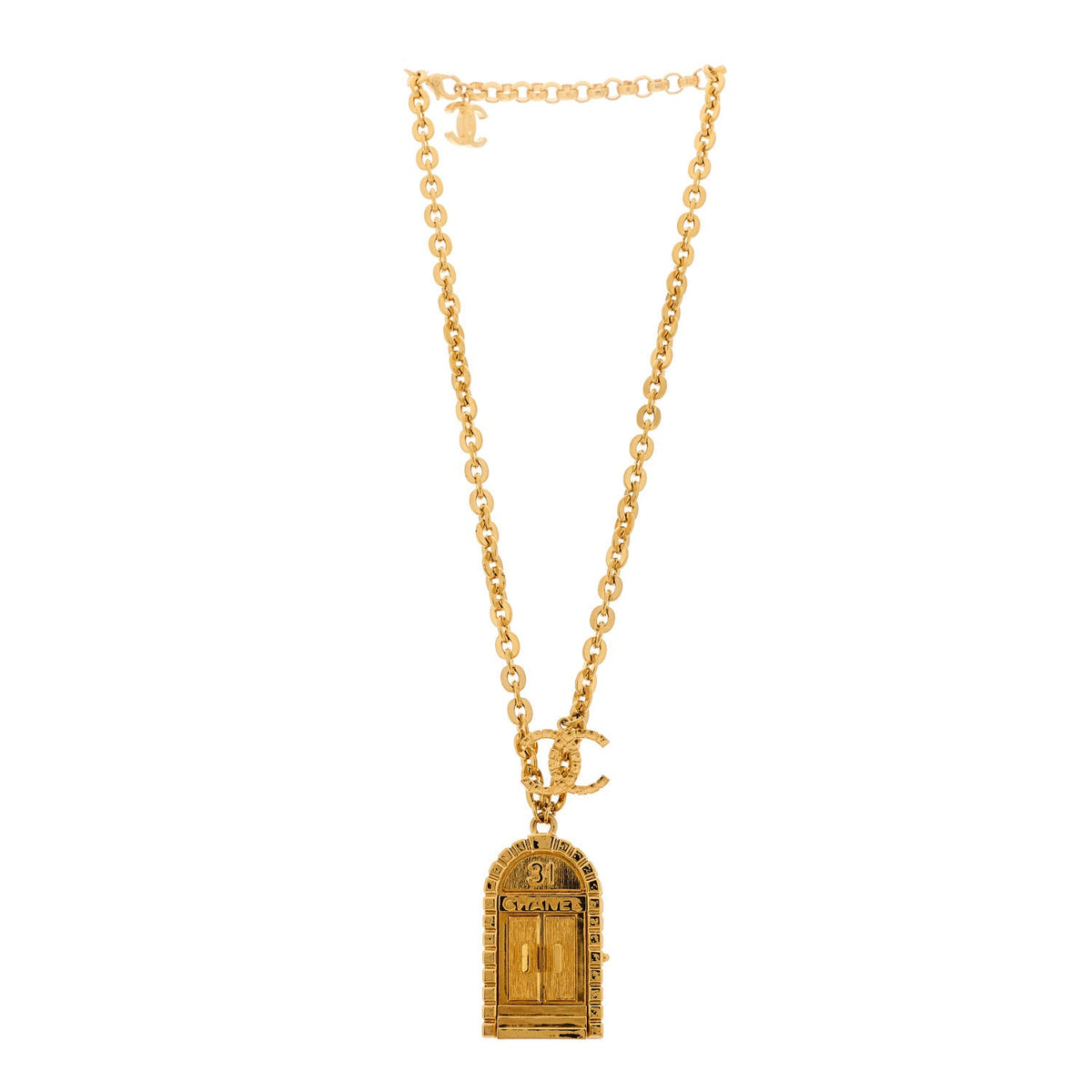 Metal 31 Rue Cambon Door Long Necklace Gold