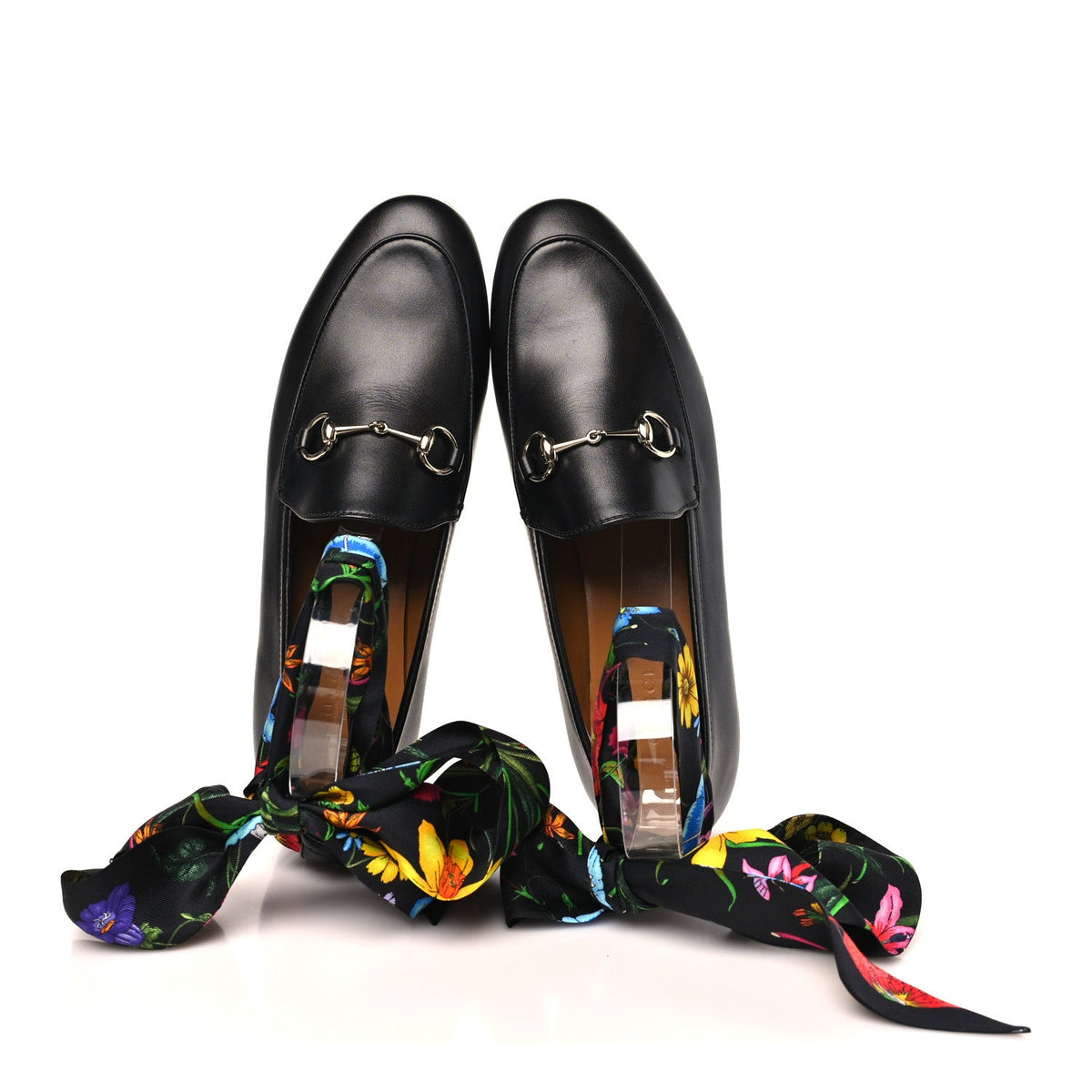 Gucci Betis Glamour Calfskin Silk Women's Jordaan Loafers 38 Black Multicolor