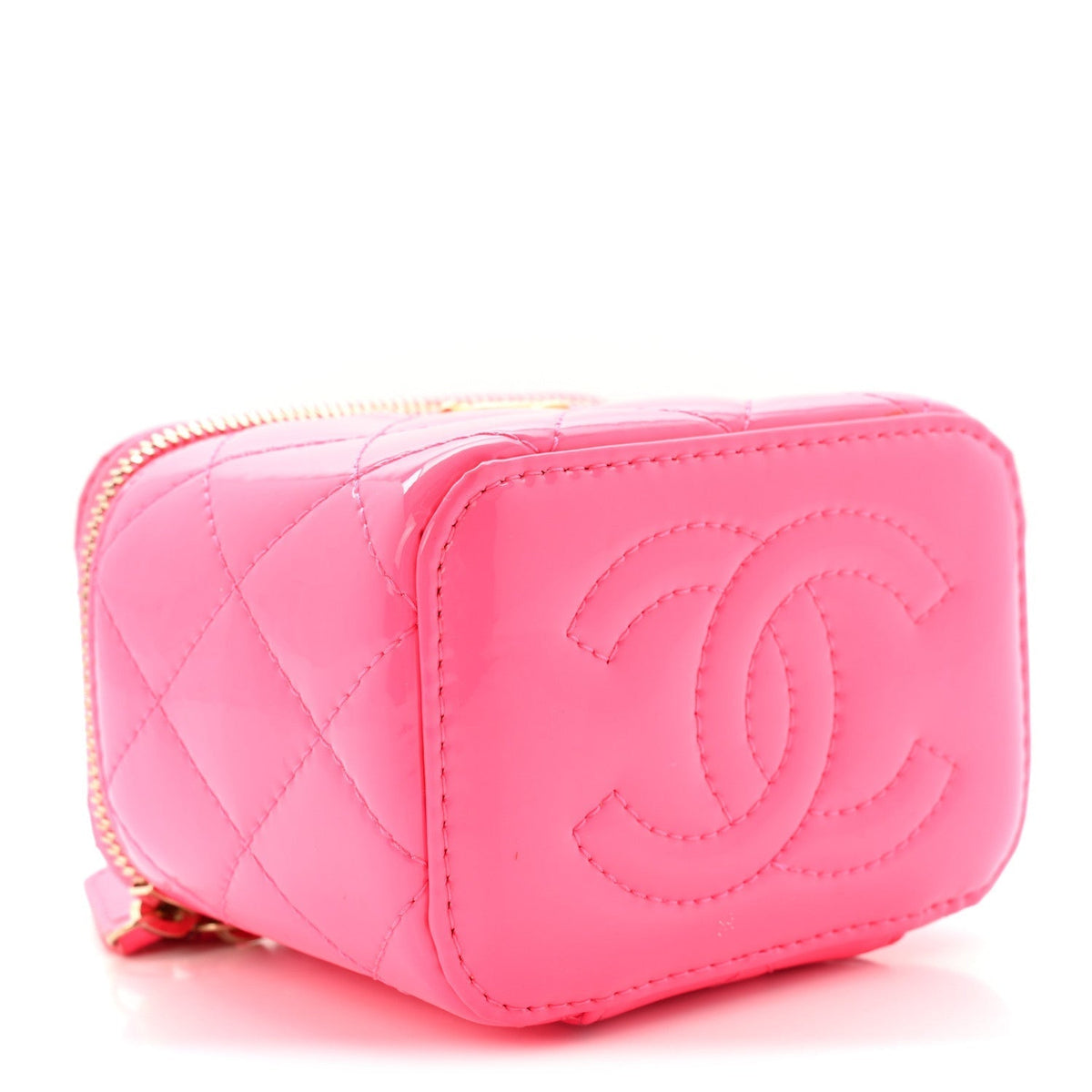 Chanel Patent Quilted Mini Pearl Crush Vanity Case Neon Pink