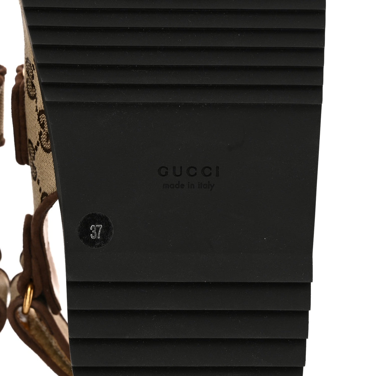 Gucci GG Monogram Eco Fabric Women's Slide Sandals 37 Beige Ebony