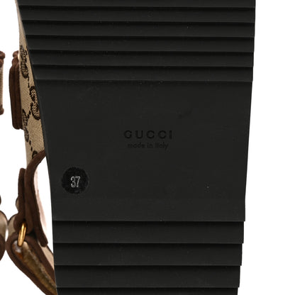 Gucci GG Monogram Eco Fabric Women's Slide Sandals 37 Beige Ebony