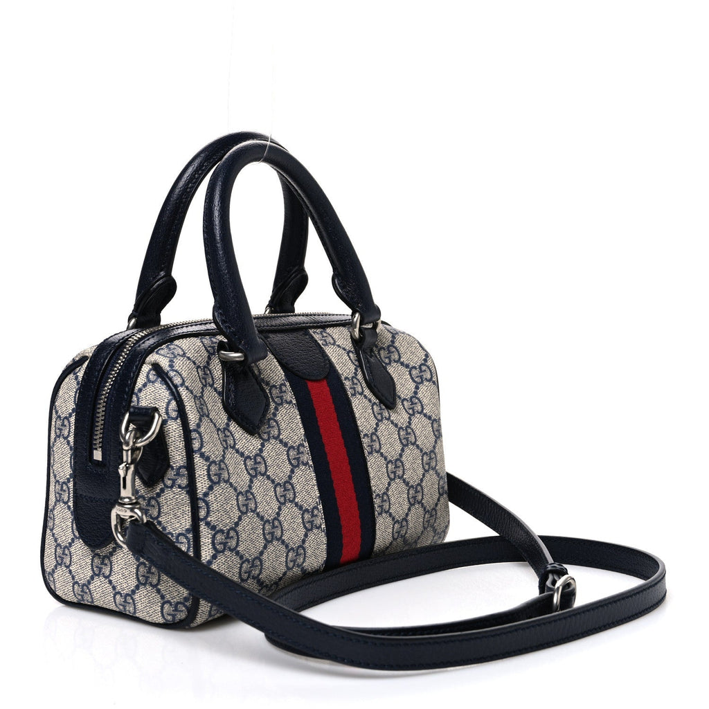 Gucci GG Supreme Calfskin Mini Ophidia Top Handle Bag Beige Blue