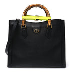 Gucci Calfskin Medium Diana Tote Bag Black Yellow Fluo