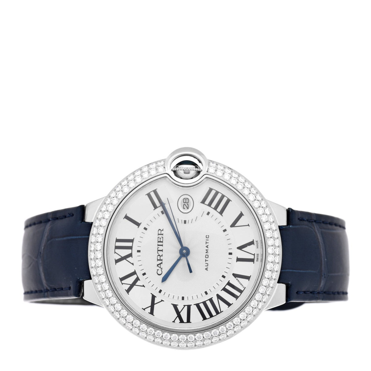 Cartier 18K White Gold Diamond Pave 42mm Ballon Bleu Watch 1804935