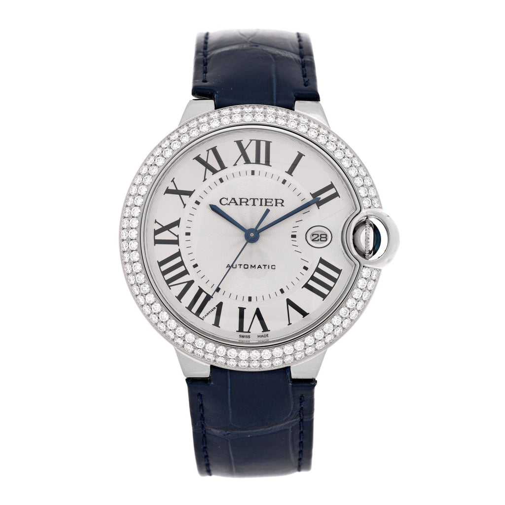 Cartier 18K White Gold Diamond Pave 42mm Ballon Bleu Watch 1804935