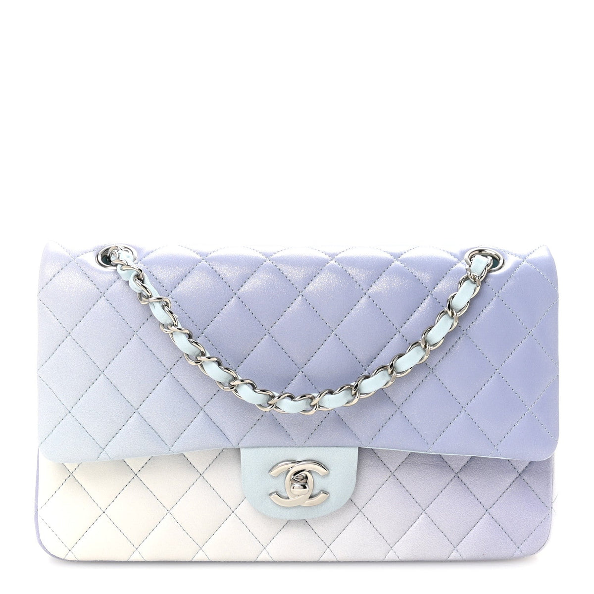 Medium Quilted Lambskin Flap Shoulder Bag - Light Blue