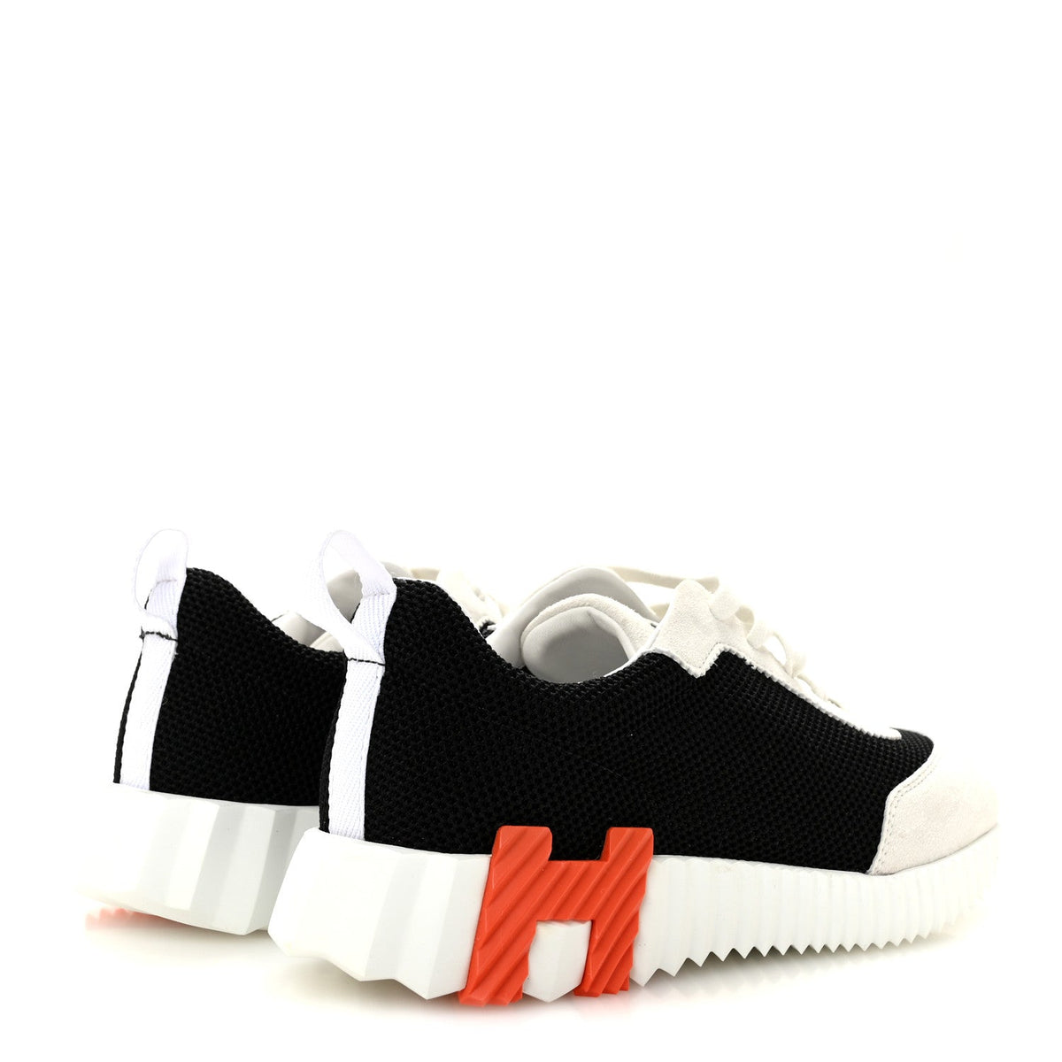 Hermès Air Mesh Suede Goatskin Women's Bouncing Sneakers 37 Black Orange